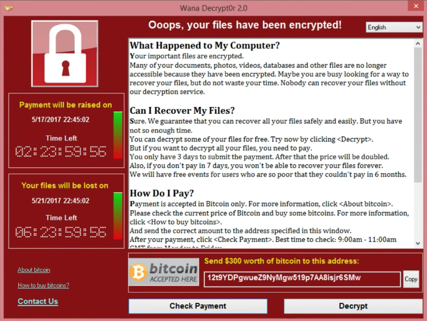 WannaCry ransomware attack on Microsoft Windows